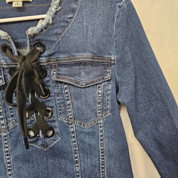Calvin Klein Blue Denim Dress Lace Up Mini Boho Size S - Picture 5 of 12